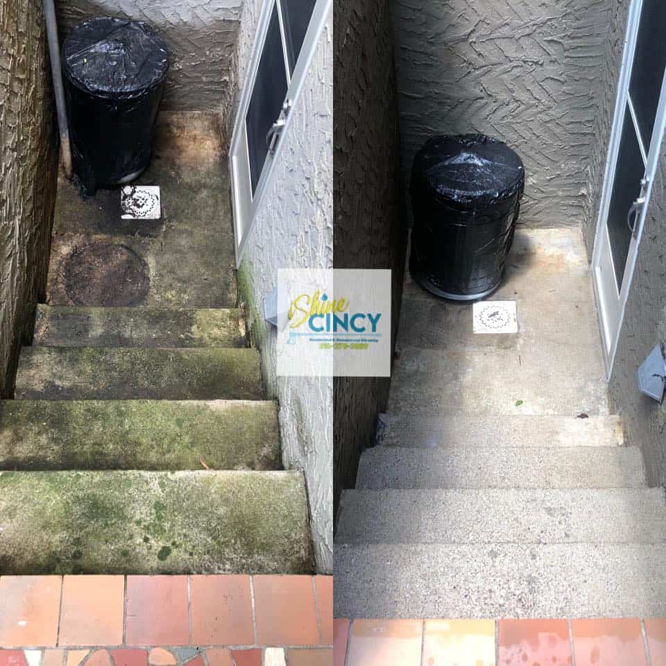home basement entrance concrete cleaning by iShine Cincy in Cincinnati, Ohio - before / after image