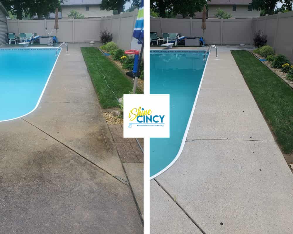 Home Pool Deck Cleaning by iShine Cincy - before / after
