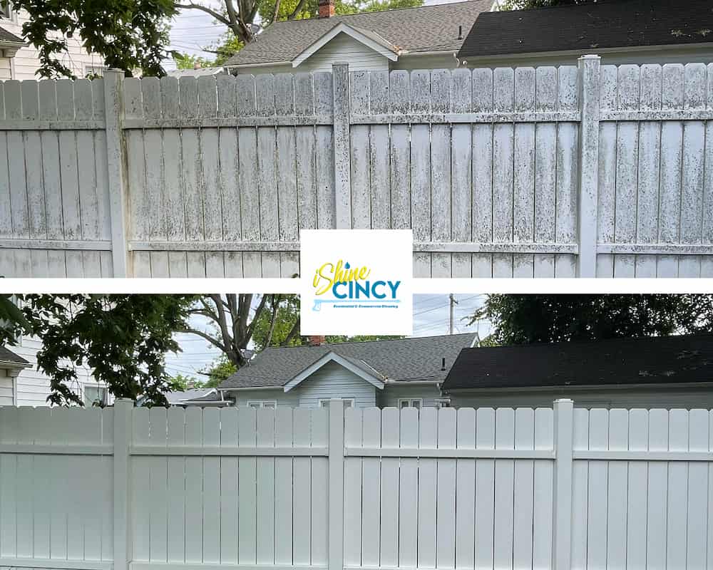 Vinyl Fence Pressure Washing by iShine Cincy Power Washing in West Chester, Ohio - before / after