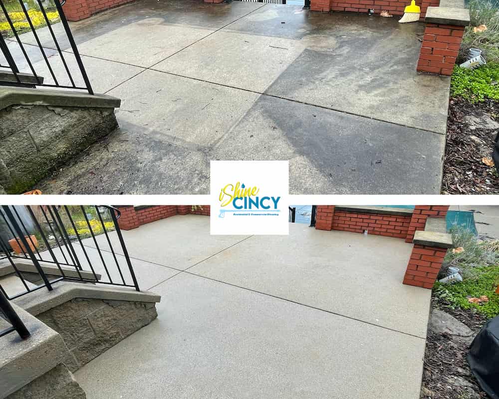 Concrete Patio Cleaning by iShine Cincy - before/after