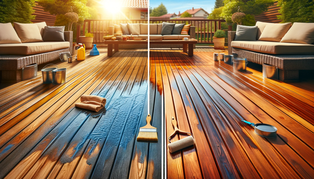 Wet deck drying to be stained after pressure washing